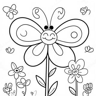 Cute Flower Butterfly With Smiling Face Coloring Page 91228-31136