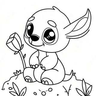 Cute Stitch With Flowers Coloring Page 92376-32025