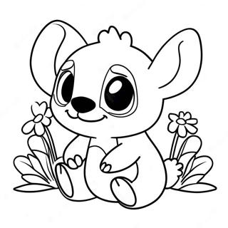 Cute Stitch With Flowers Coloring Page 92376-32026