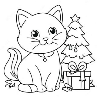 Joyful Christmas Cat Coloring Page 92971-32497