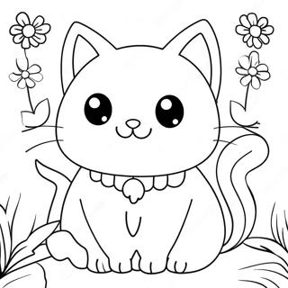 Anime Cat With Colorful Flowers Coloring Page 93690-33054