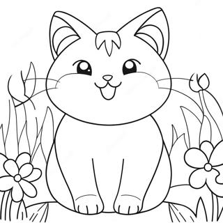 Anime Cat With Colorful Flowers Coloring Page 93690-33055