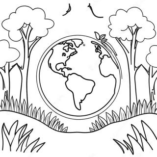 Beautiful Earth With Trees And Flowers Coloring Page 9392-1309