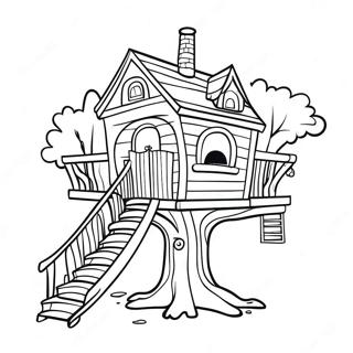 Colorful Treehouse With A Slide Coloring Page 96053-35126