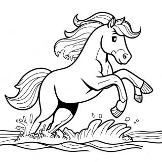 Dynamic Horse Jumping Through Water Coloring Page 96340-35351