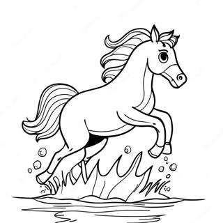 Dynamic Horse Jumping Through Water Coloring Page 96340-35352