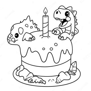 Colorful Birthday Cake With Dinosaurs Coloring Page 96801 35701