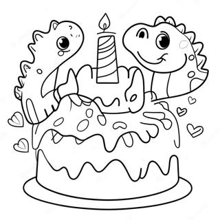 Colorful Birthday Cake With Dinosaurs Coloring Page 96801 35703