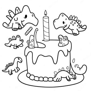 Colorful Birthday Cake With Dinosaurs Coloring Page 96801 35869