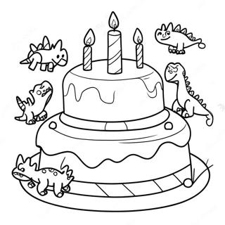 Colorful Birthday Cake With Dinosaurs Coloring Page 96801 35870