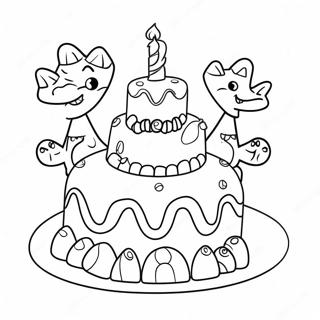 Colorful Birthday Cake With Dinosaurs Coloring Page 96801 35871
