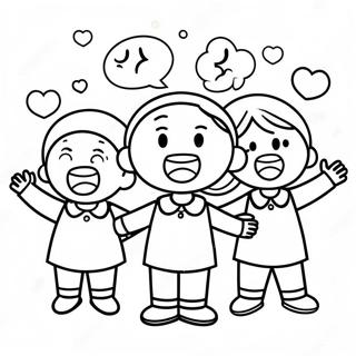 Happy Children Singing Coloring Page 97933-36881