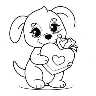Adorable Puppy Holding A Valentine Card Coloring Page 98240-37123