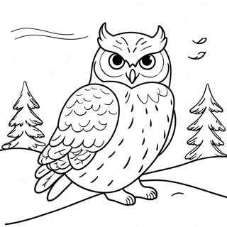 Charming Snowy Owl In A Winter Scene Coloring Page 99498-38293